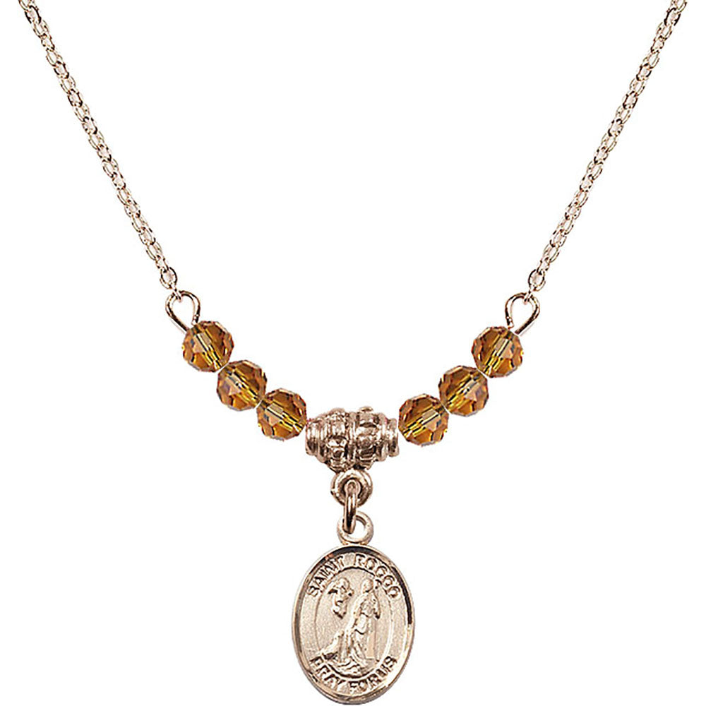 14kt Gold Filled Saint Rocco Birthstone Necklace with Topaz Beads - 9377