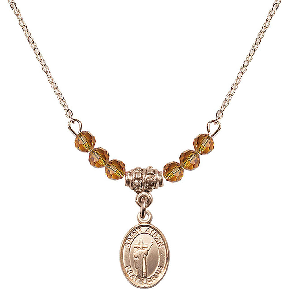 14kt Gold Filled Saint Aidan of Lindesfarne Birthstone Necklace with Topaz Beads - 9381