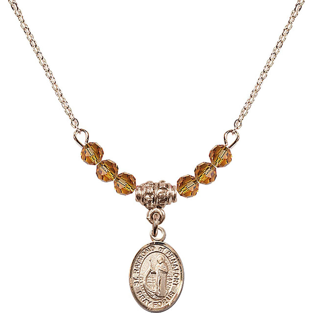 14kt Gold Filled Saint Raymond of Penafort Birthstone Necklace with Topaz Beads - 9385