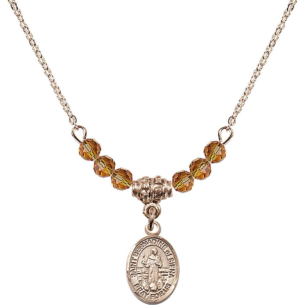14kt Gold Filled Saint Bernadine of Sienna Birthstone Necklace with Topaz Beads - 9387