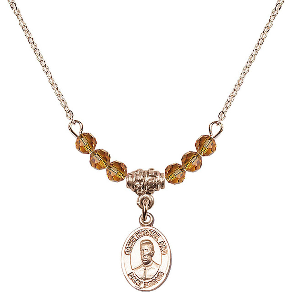 14kt Gold Filled Blessed Miguel Pro Birthstone Necklace with Topaz Beads - 9389