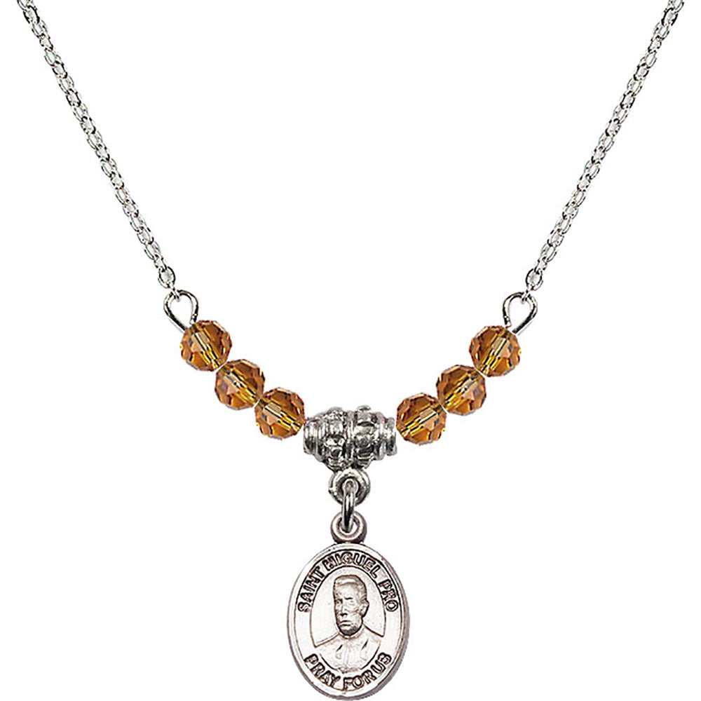 Sterling Silver Blessed Miguel Pro Birthstone Necklace with Topaz Beads - 9389