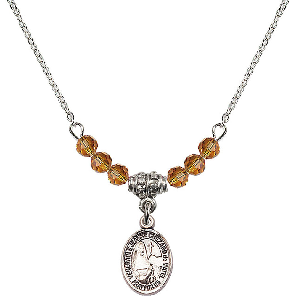 Sterling Silver Saint Jeanne Chezard de Matel Birthstone Necklace with Topaz Beads - 9401