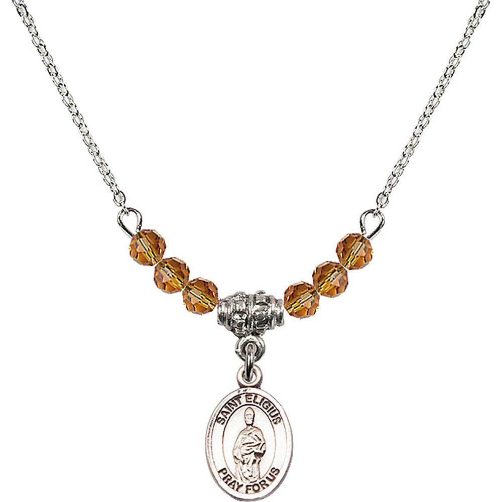 Sterling Silver Saint Eligius Birthstone Necklace with Topaz Beads - 9402