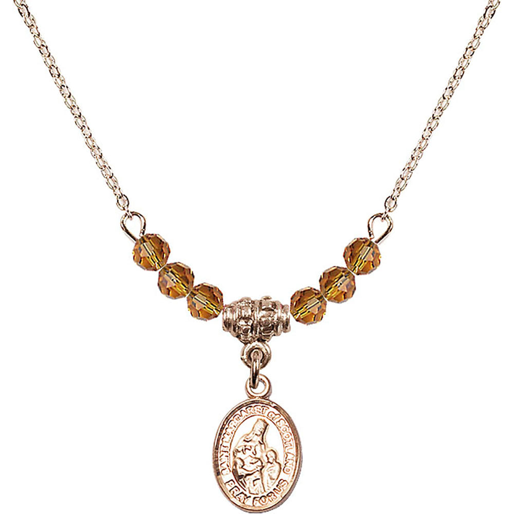 14kt Gold Filled Saint Margaret of Scotland Birthstone Necklace with Topaz Beads - 9407