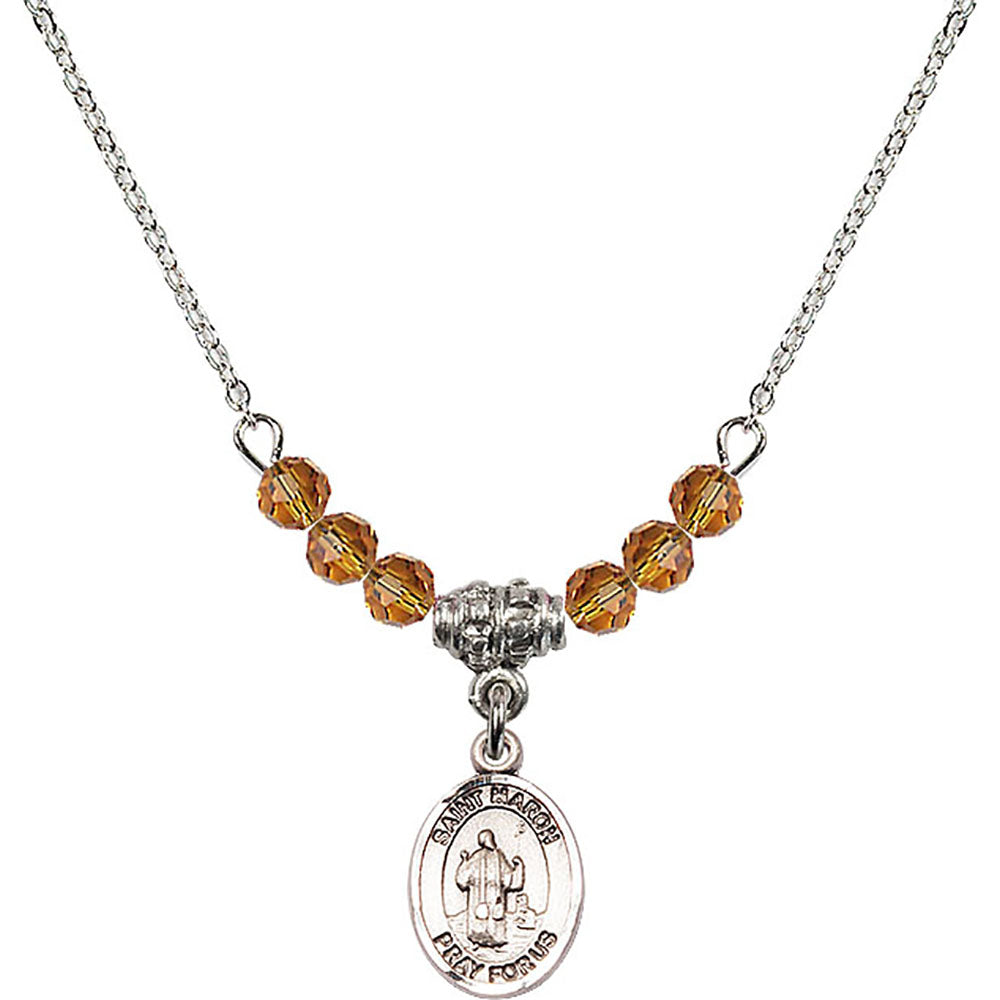 Sterling Silver Saint Maron Birthstone Necklace with Topaz Beads - 9417