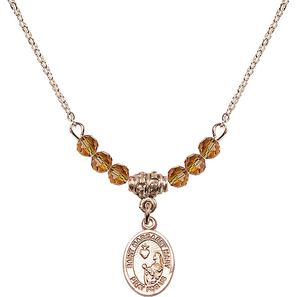 14kt Gold Filled Saint Margaret Mary Alacoque Birthstone Necklace with Topaz Beads - 9420