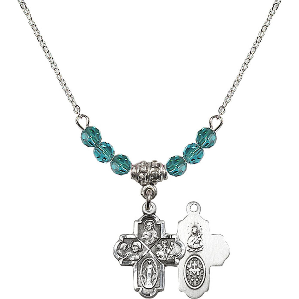Sterling Silver 4-Way Birthstone Necklace with Zircon Beads - 0047