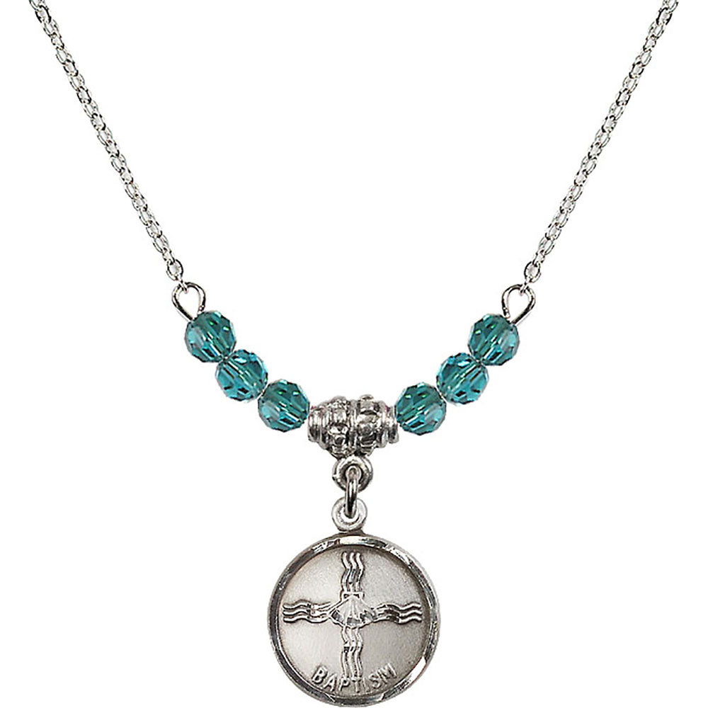 Sterling Silver Baptism Birthstone Necklace with Zircon Beads - 0601