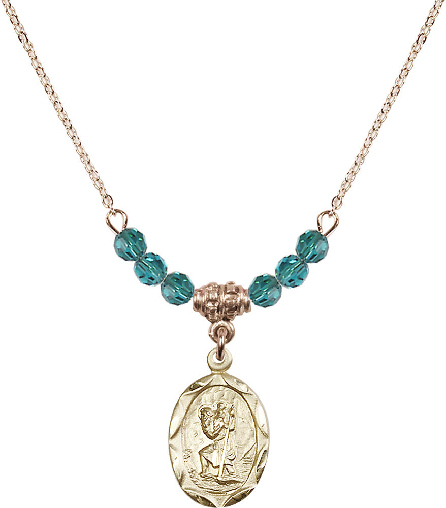 14kt Gold Filled Saint Christopher Birthstone Necklace with Zircon Beads - 0612