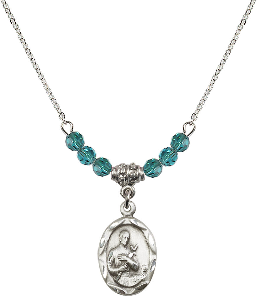Sterling Silver Saint Gerard Birthstone Necklace with Zircon Beads - 0612
