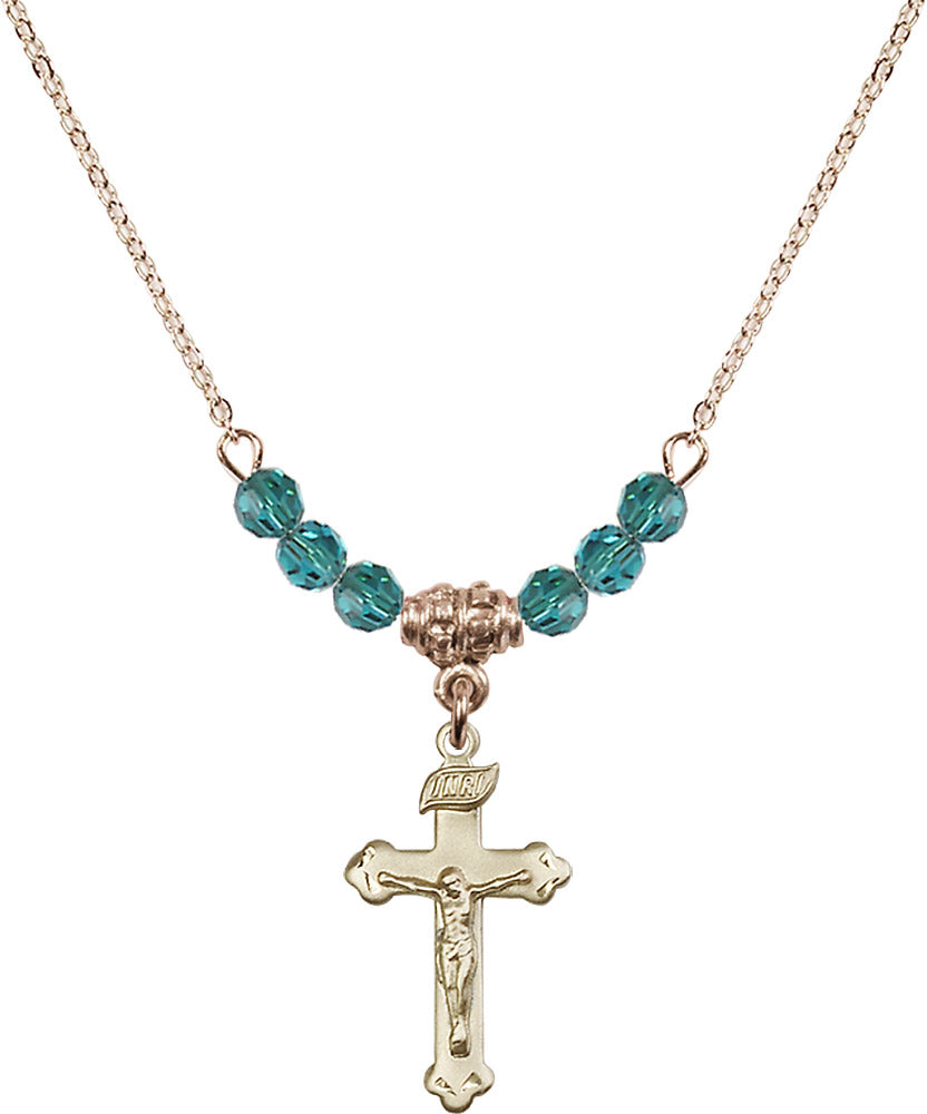 14kt Gold Filled Crucifix Birthstone Necklace with Zircon Beads - 0669