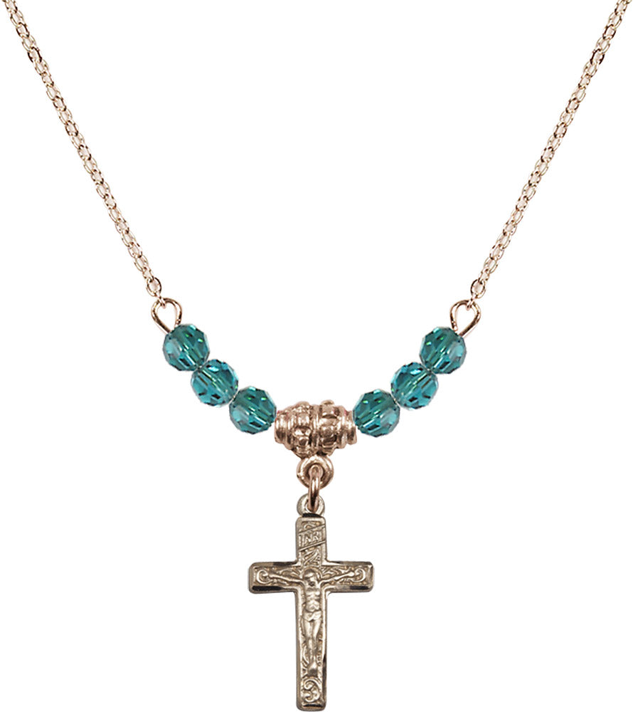 14kt Gold Filled Crucifix Birthstone Necklace with Zircon Beads - 0672