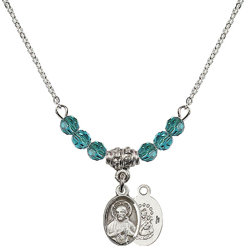 Sterling Silver Scapular Birthstone Necklace with Zircon Beads - 0702