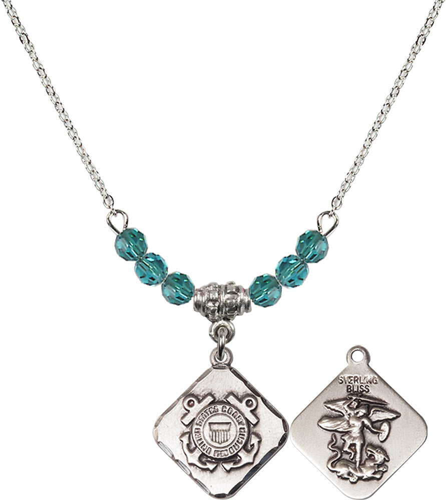 Sterling Silver Coast Guard Diamond Birthstone Necklace with Zircon Beads - 1180