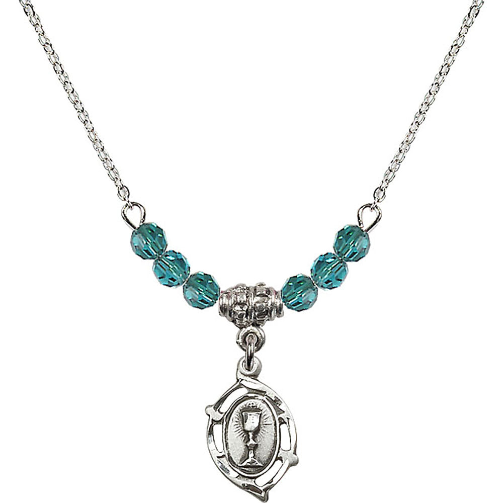 Sterling Silver Communion Birthstone Necklace with Zircon Beads - 3019
