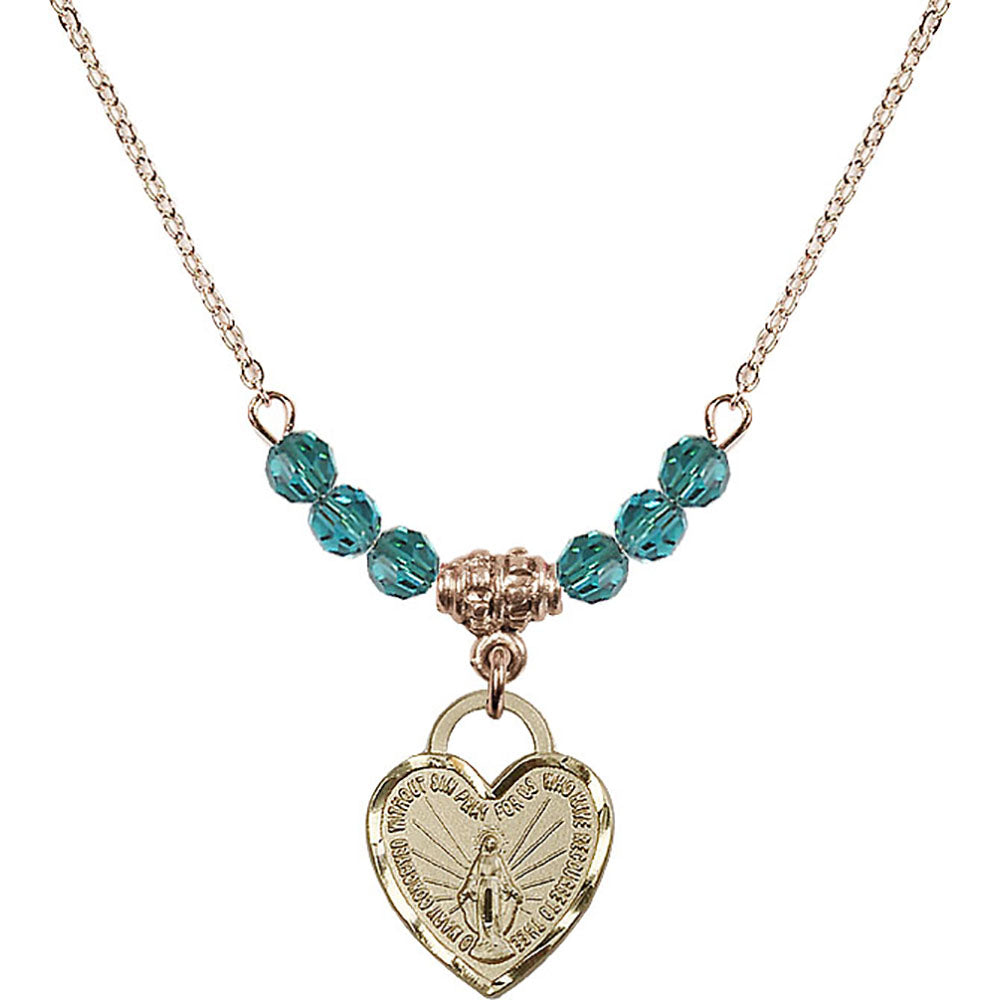 14kt Gold Filled Miraculous Heart Birthstone Necklace with Zircon Beads - 3401