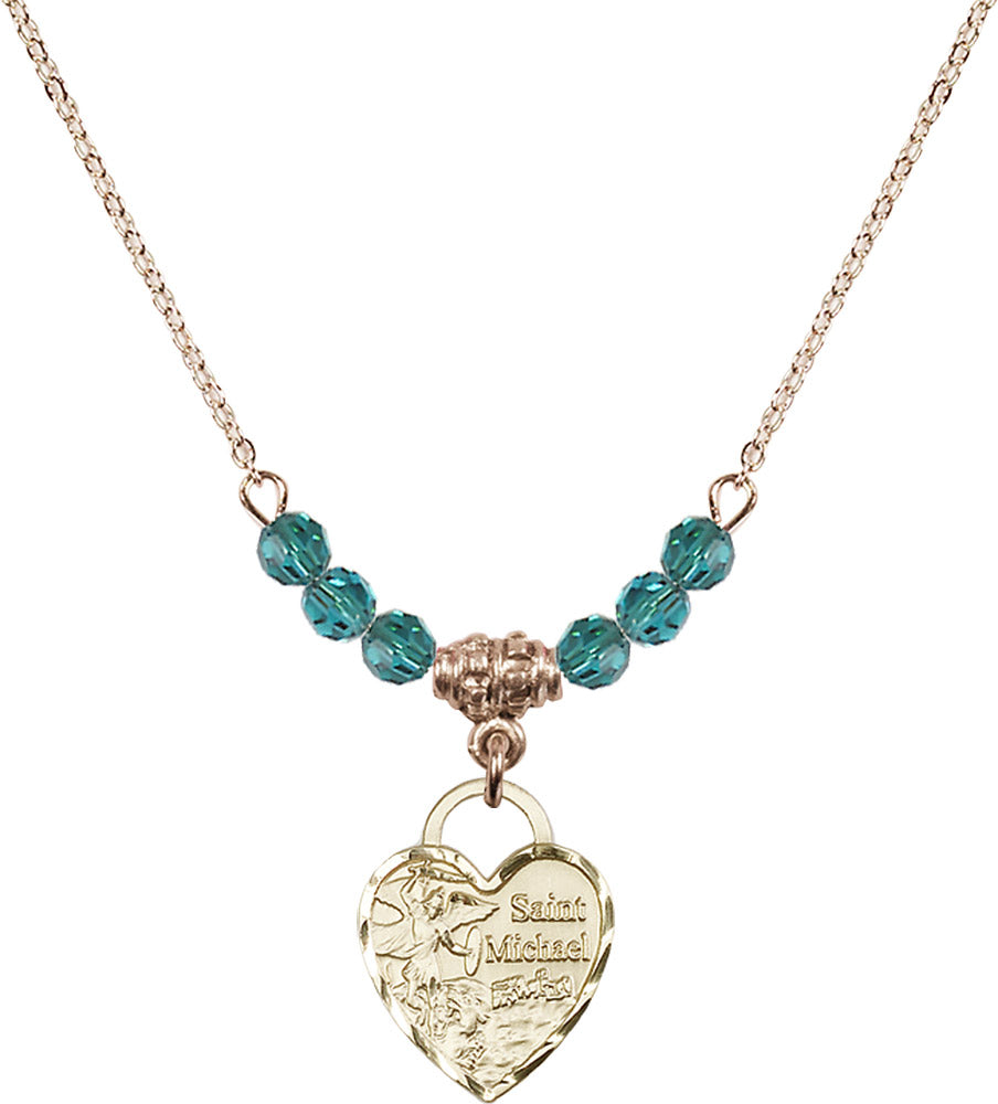14kt Gold Filled Saint Michael Heart Birthstone Necklace with Zircon Beads - 3403