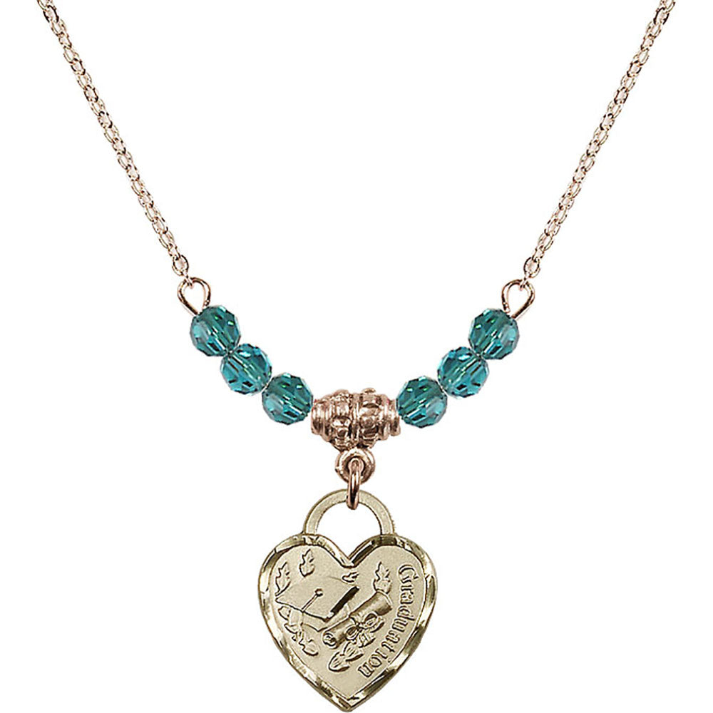 14kt Gold Filled Graduation Heart Birthstone Necklace with Zircon Beads - 3406