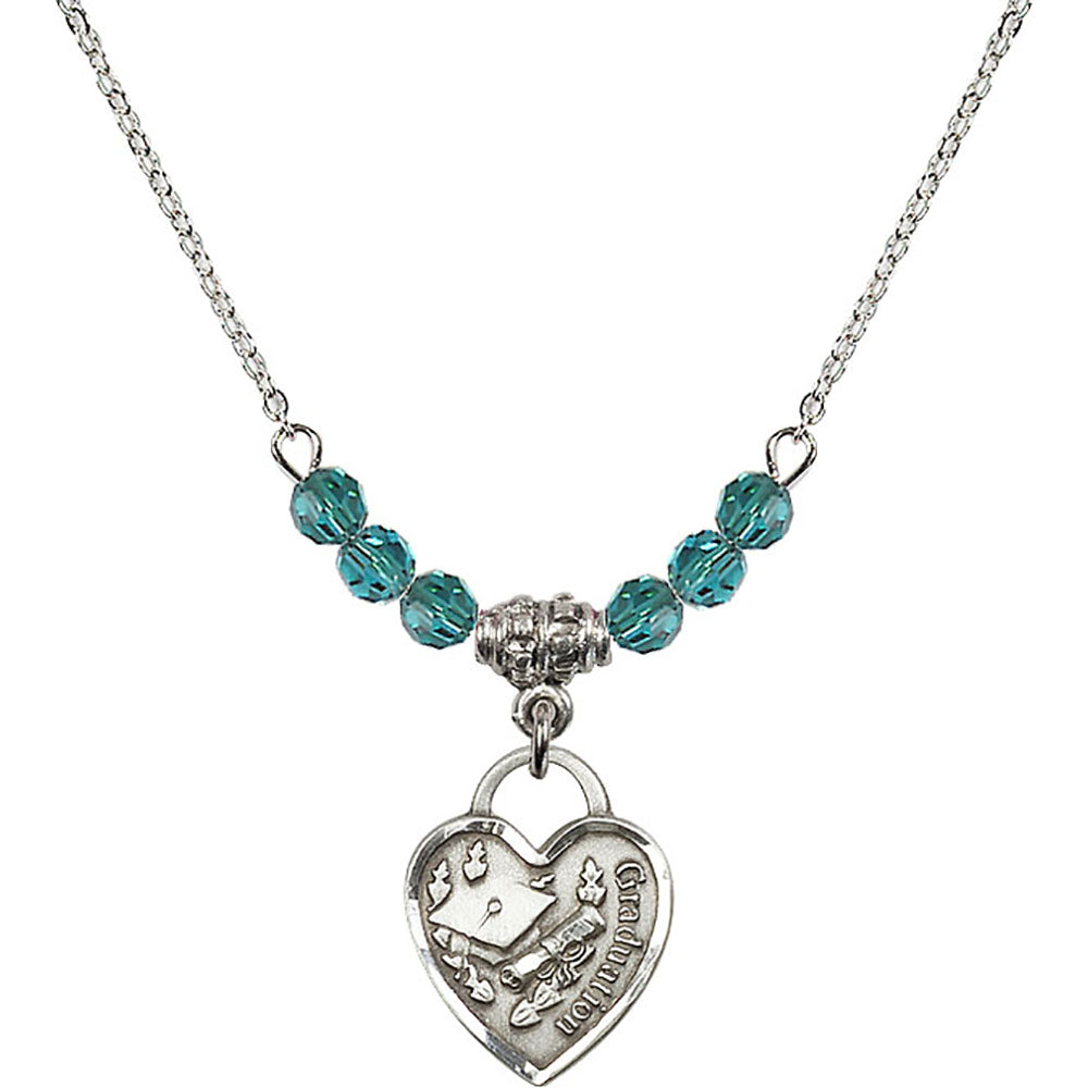Sterling Silver Graduation Heart Birthstone Necklace with Zircon Beads - 3406