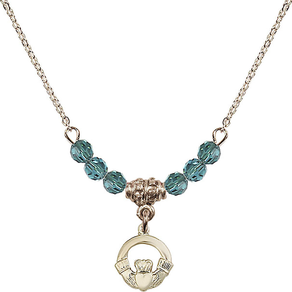 14kt Gold Filled Claddagh Birthstone Necklace with Zircon Beads - 4113