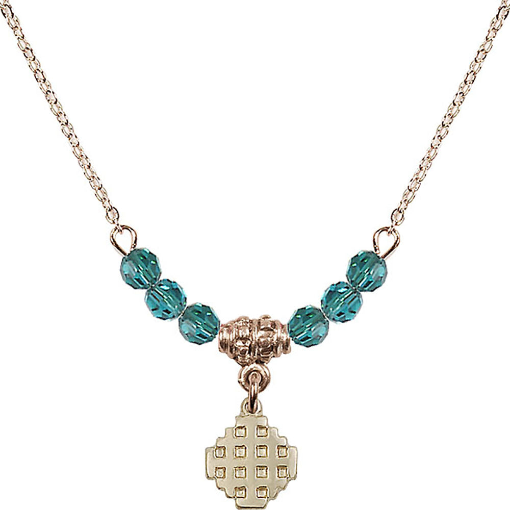 14kt Gold Filled Jerusalem Cross Birthstone Necklace with Zircon Beads - 4118
