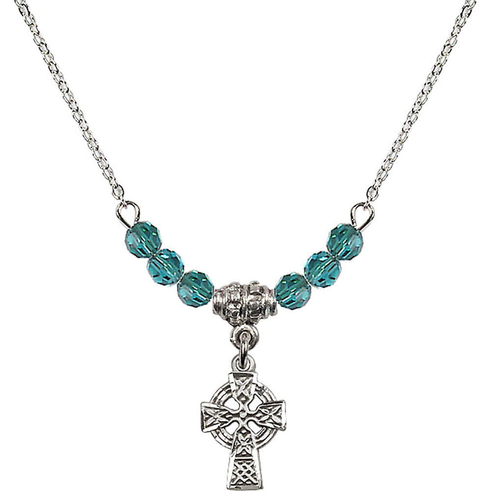 Sterling Silver Celtic Cross Birthstone Necklace with Zircon Beads - 4133