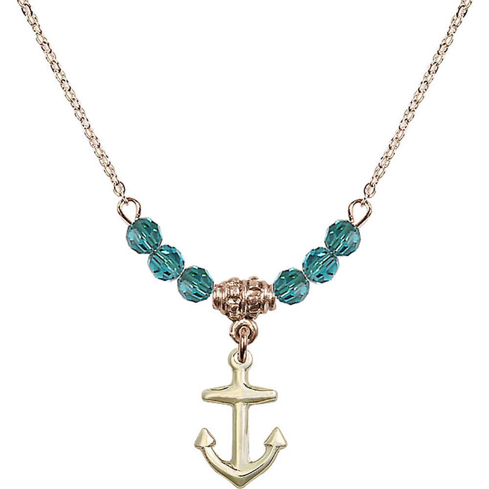 14kt Gold Filled Anchor Birthstone Necklace with Zircon Beads - 4158
