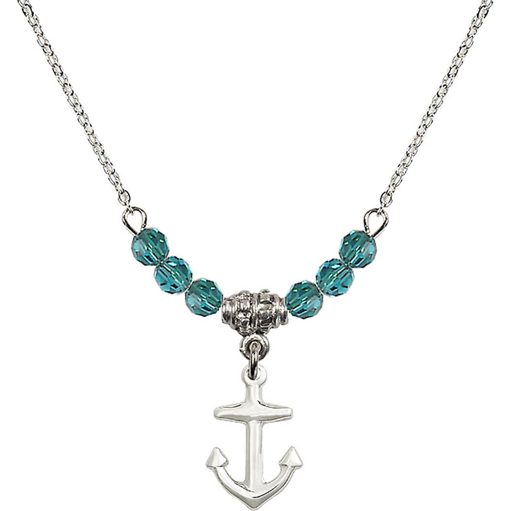 Sterling Silver Anchor Birthstone Necklace with Zircon Beads - 4158