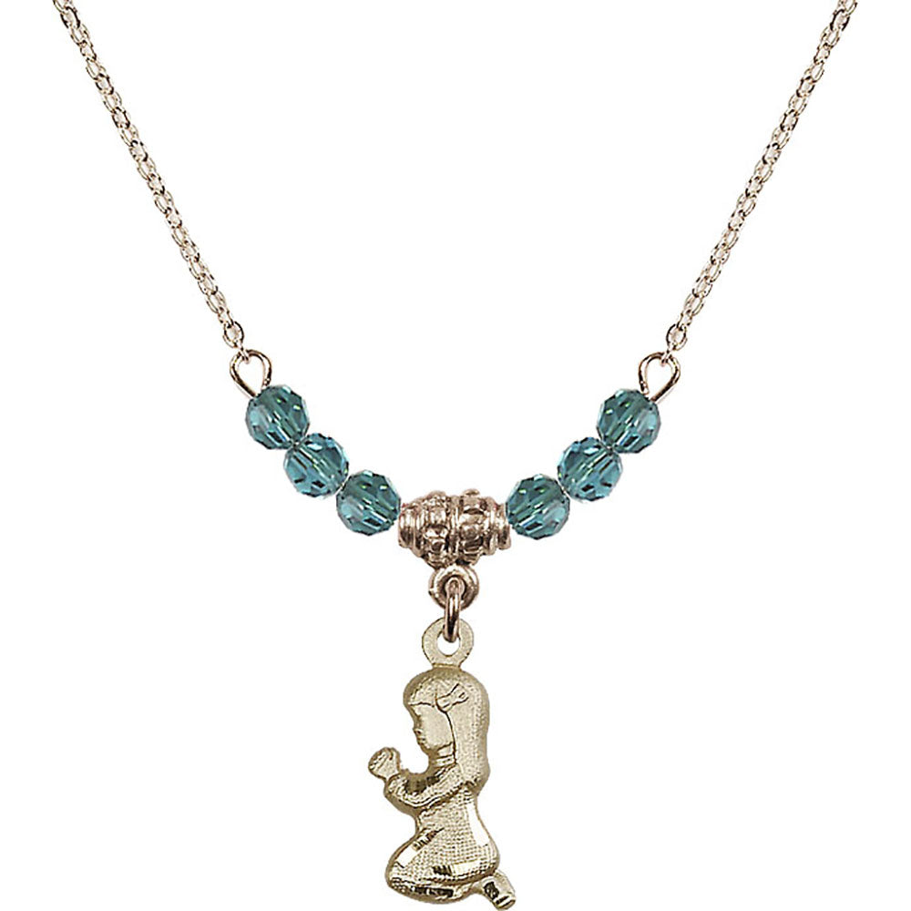 14kt Gold Filled Praying Girl Birthstone Necklace with Zircon Beads - 4262