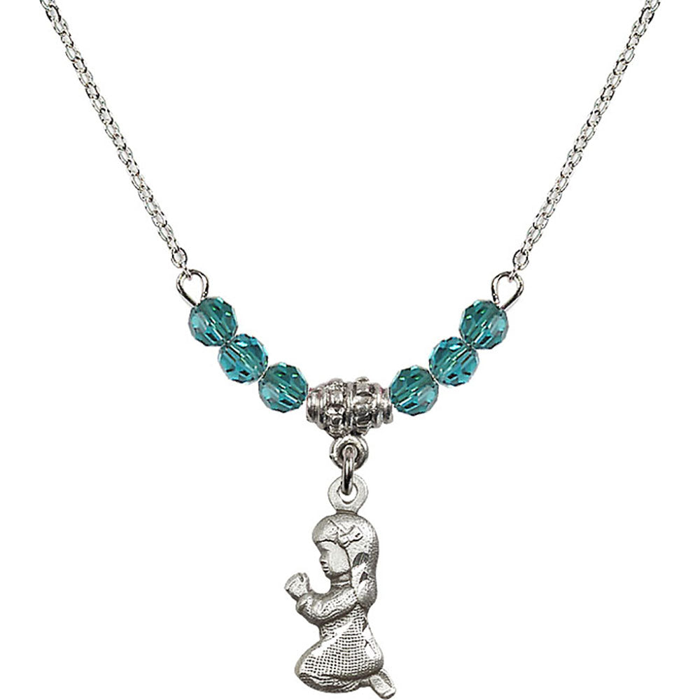 Sterling Silver Praying Girl Birthstone Necklace with Zircon Beads - 4262
