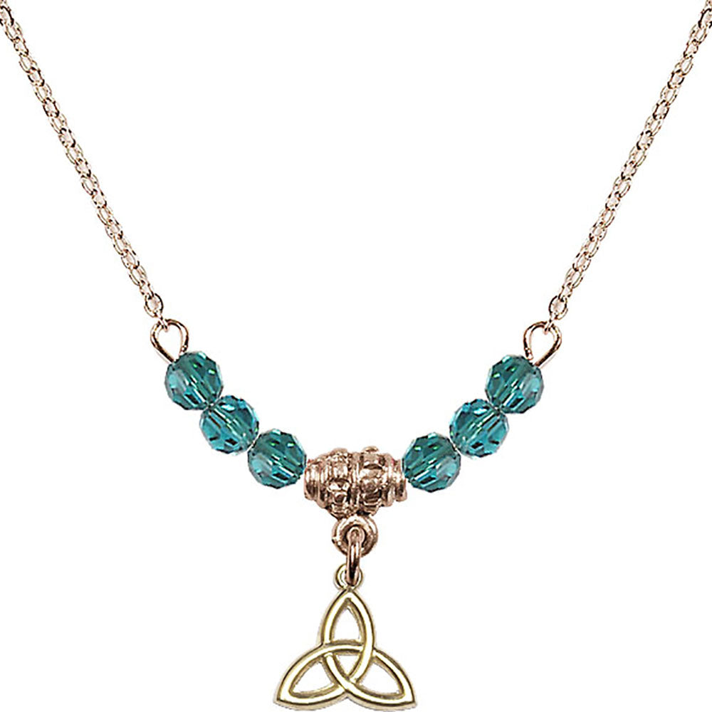 14kt Gold Filled Trinity Irish Knot Birthstone Necklace with Zircon Beads - 5100
