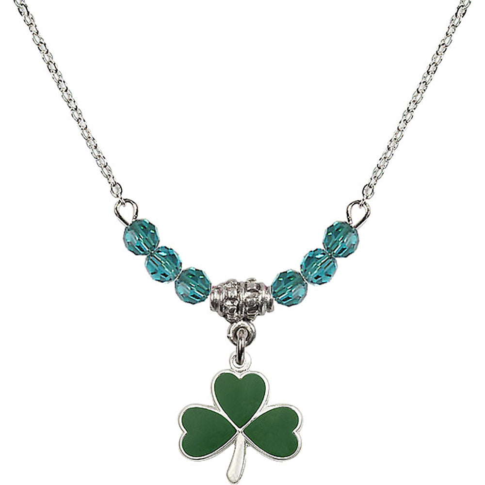 Sterling Silver Shamrock Birthstone Necklace with Zircon Beads - 5243