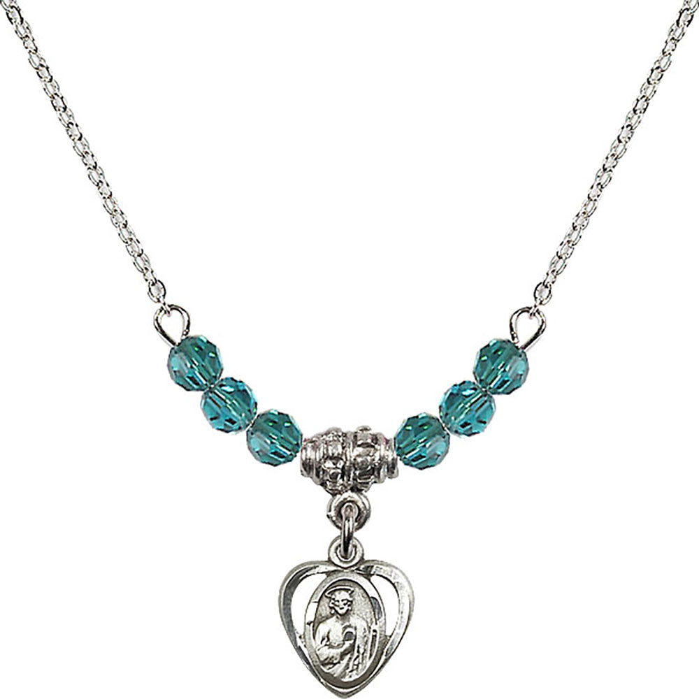 Sterling Silver Saint Jude Birthstone Necklace with Zircon Beads - 5404