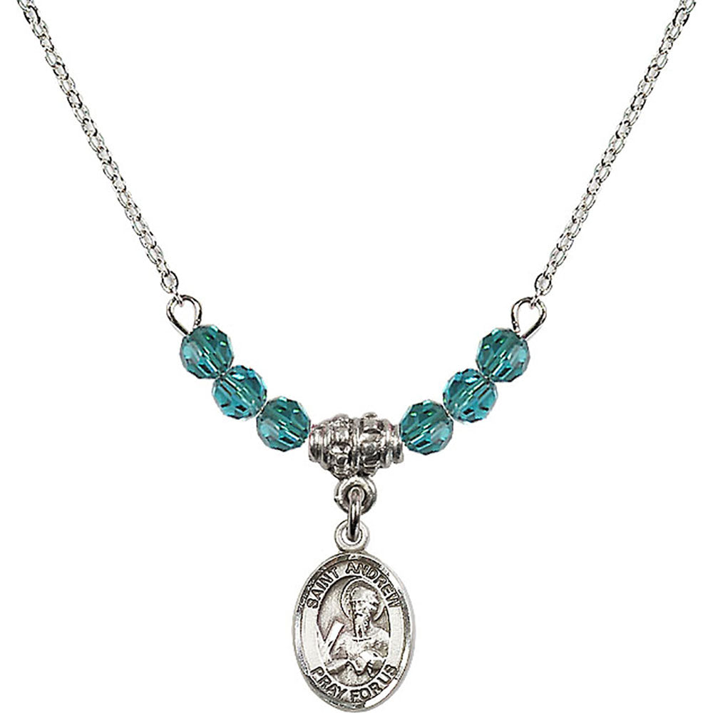 Sterling Silver Saint Andrew the Apostle Birthstone Necklace with Zircon Beads - 9000