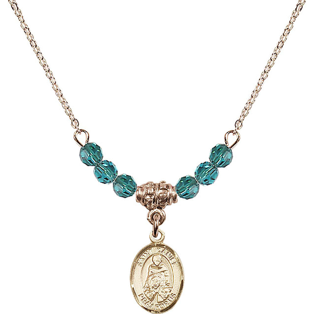 14kt Gold Filled Saint Daniel Birthstone Necklace with Zircon Beads - 9024