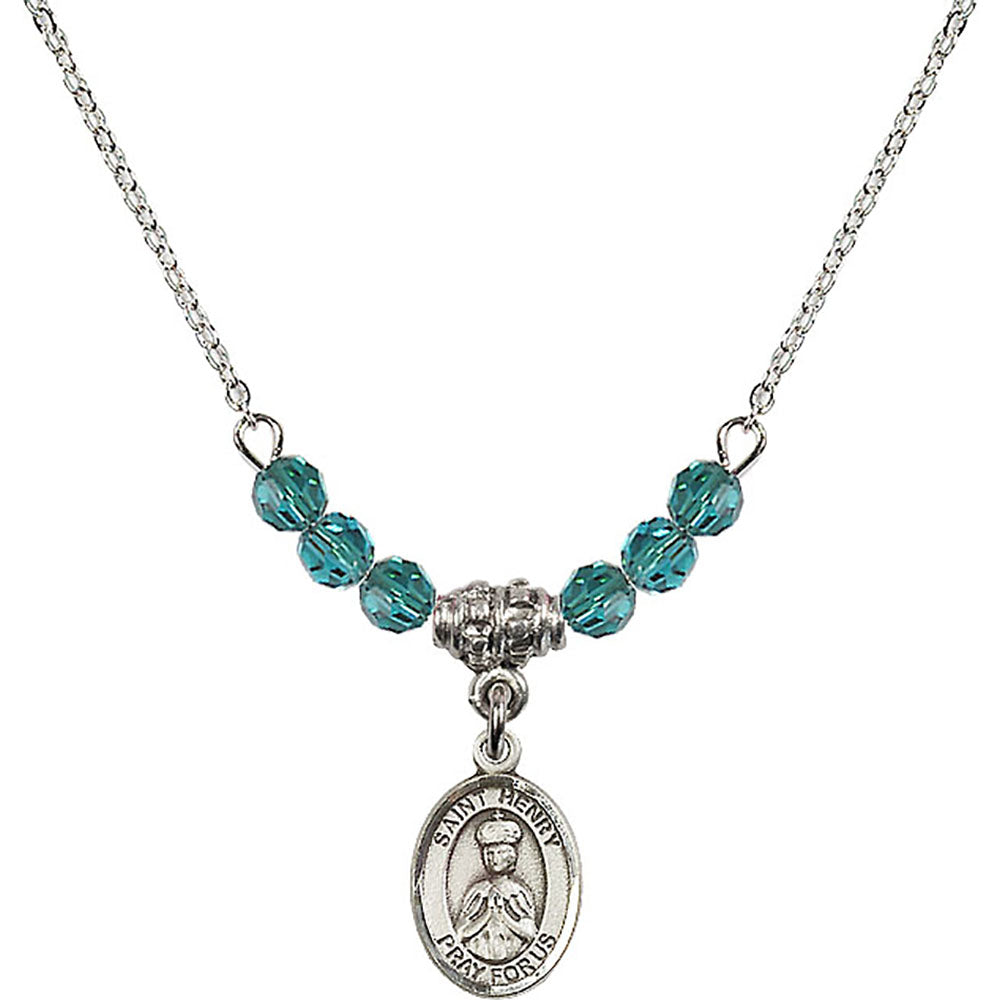 Sterling Silver Saint Henry II Birthstone Necklace with Zircon Beads - 9046