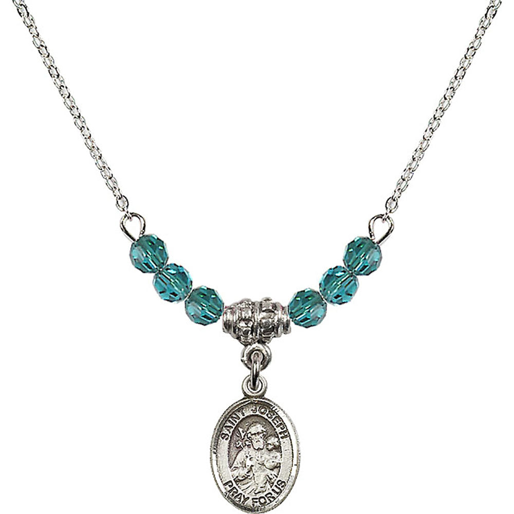 Sterling Silver Saint Joseph Birthstone Necklace with Zircon Beads - 9058