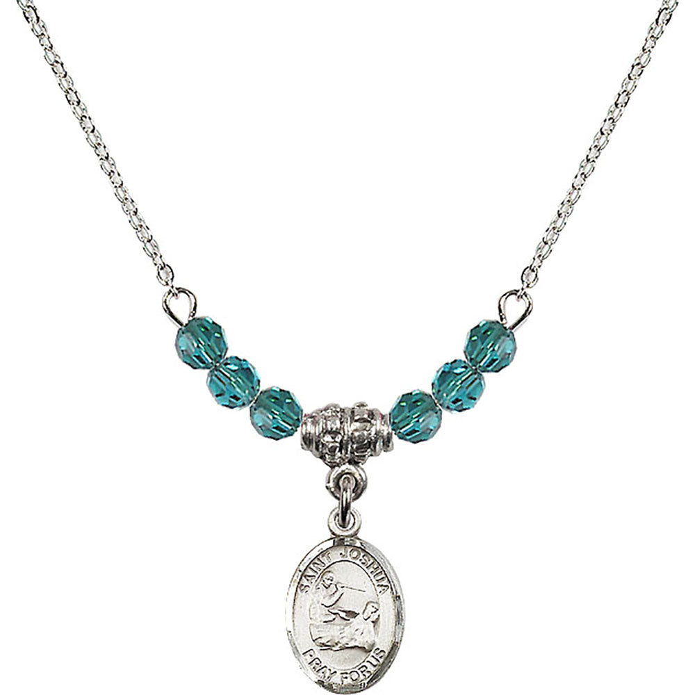 Sterling Silver Saint Joshua Birthstone Necklace with Zircon Beads - 9059