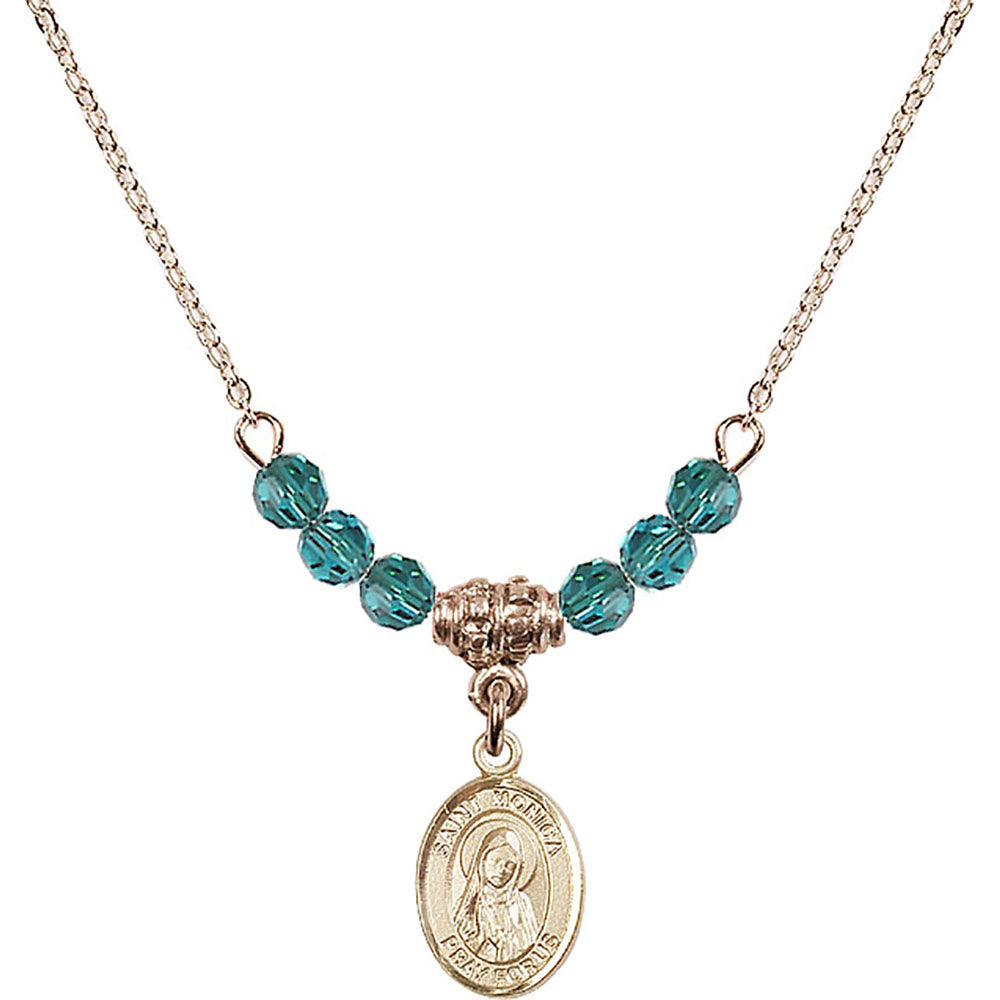 14kt Gold Filled Saint Monica Birthstone Necklace with Zircon Beads - 9079