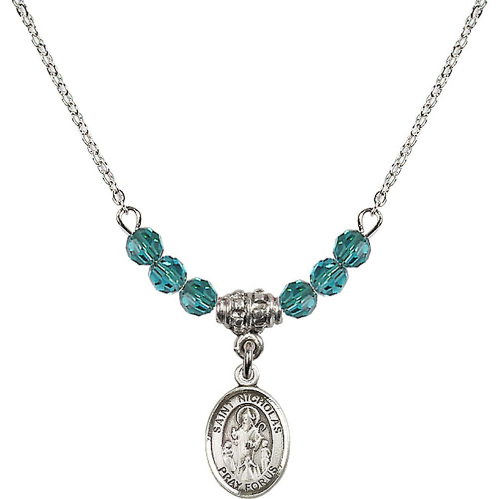 Sterling Silver Saint Nicholas Birthstone Necklace with Zircon Beads - 9080