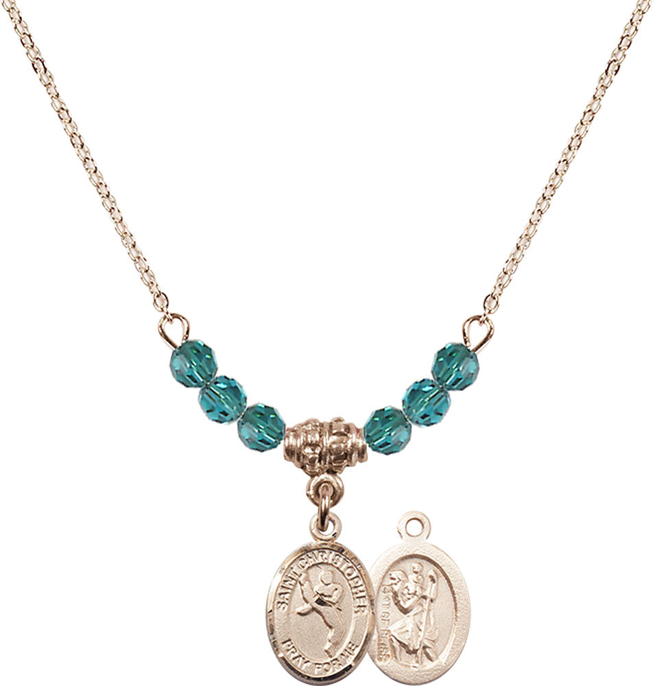 14kt Gold Filled Saint Christopher/Martial Arts Birthstone Necklace with Zircon Beads - 9158