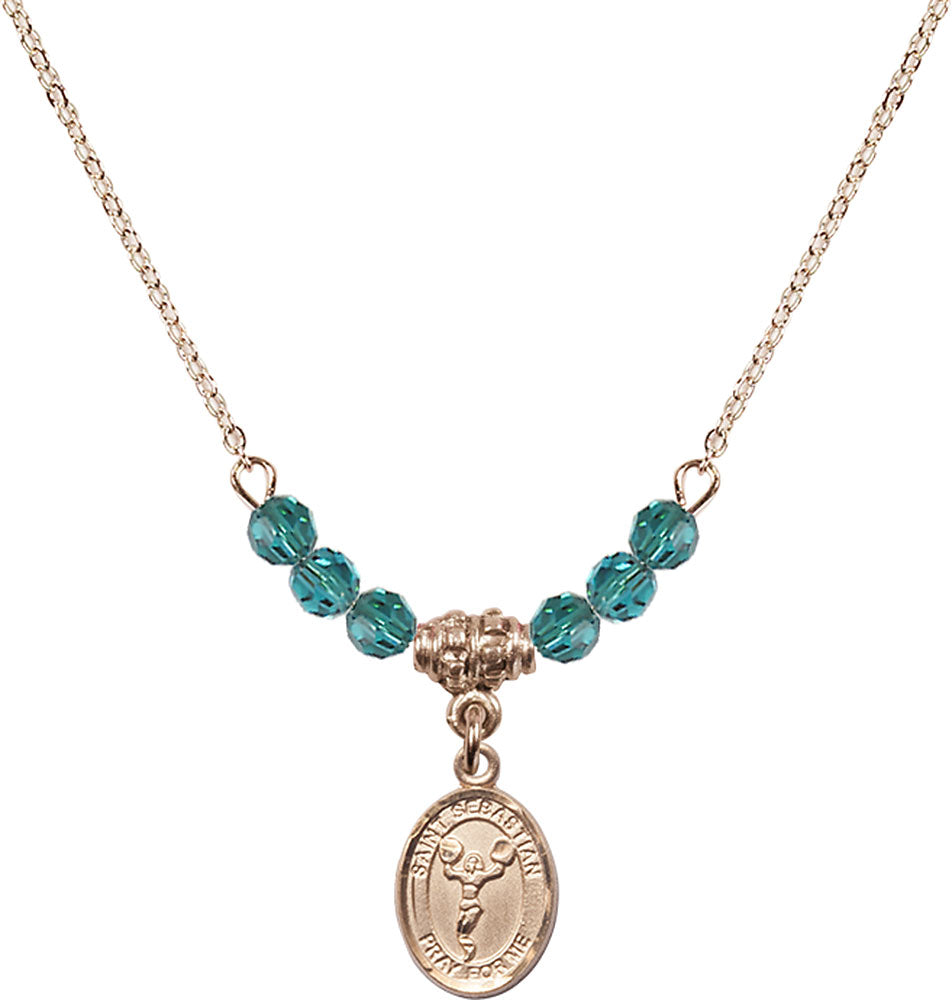 14kt Gold Filled Saint Sebastian/Cheerleading Birthstone Necklace with Zircon Beads - 9170