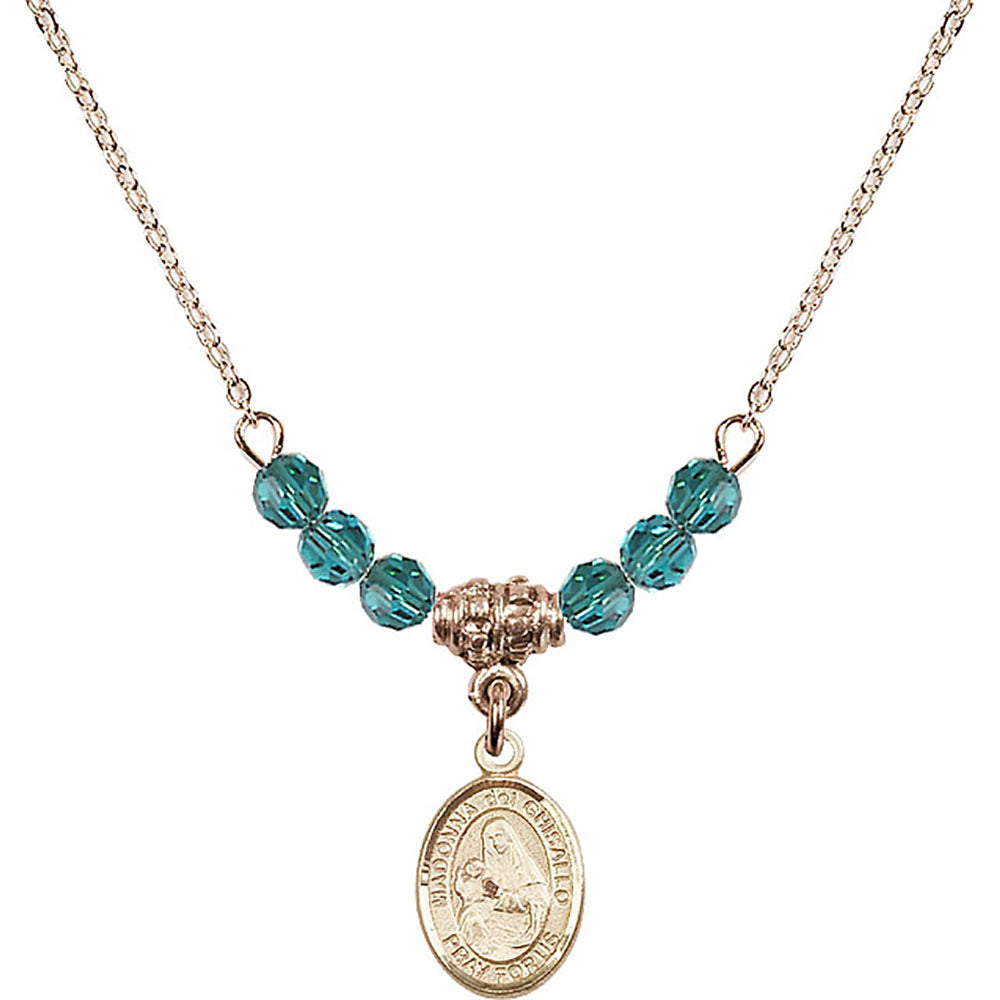 14kt Gold Filled Madonna del Ghisallo Birthstone Necklace with Zircon Beads - 9203