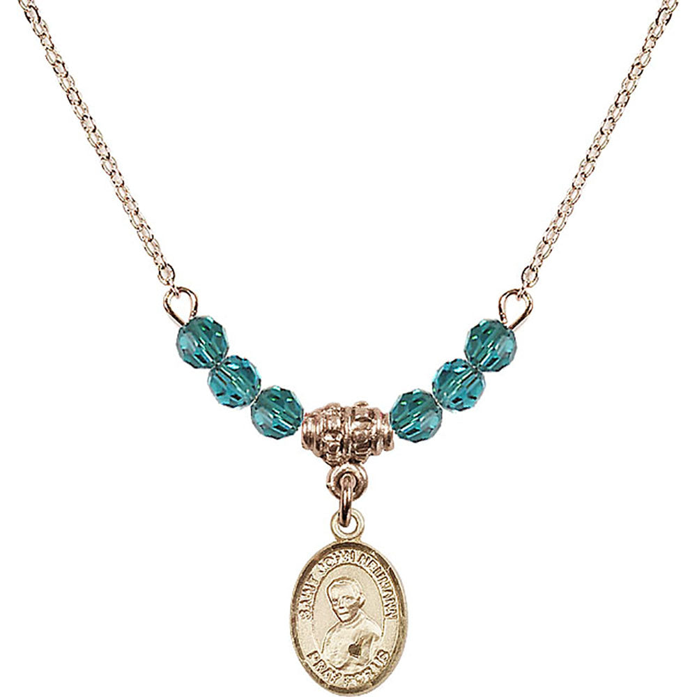 14kt Gold Filled Saint John Neumann Birthstone Necklace with Zircon Beads - 9204
