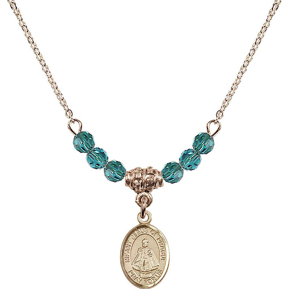 14kt Gold Filled Infant of Prague Birthstone Necklace with Zircon Beads - 9207