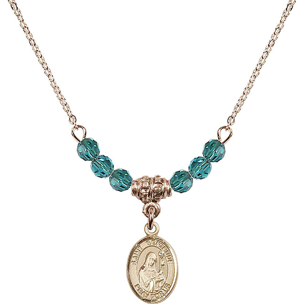 14kt Gold Filled Saint Gertrude of Nivelles Birthstone Necklace with Zircon Beads - 9219