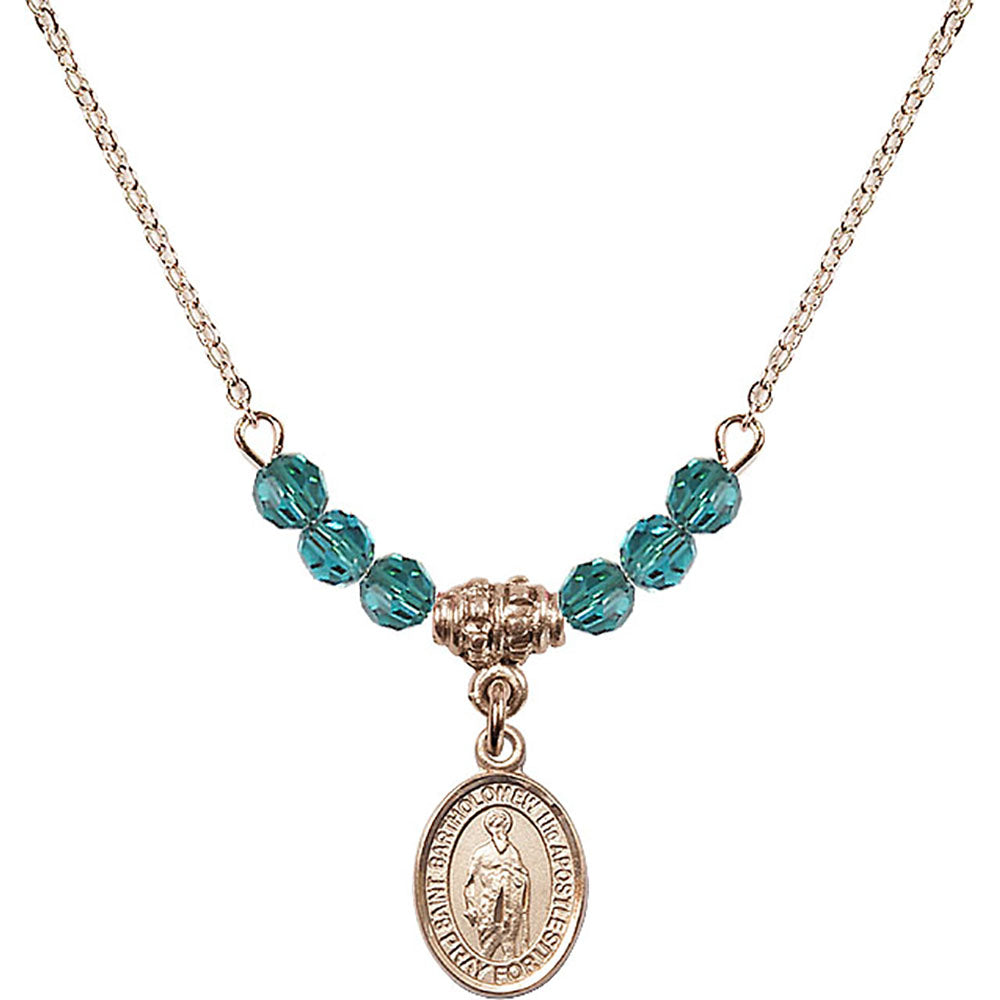 14kt Gold Filled Saint Bartholomew the Apostle Birthstone Necklace with Zircon Beads - 9238