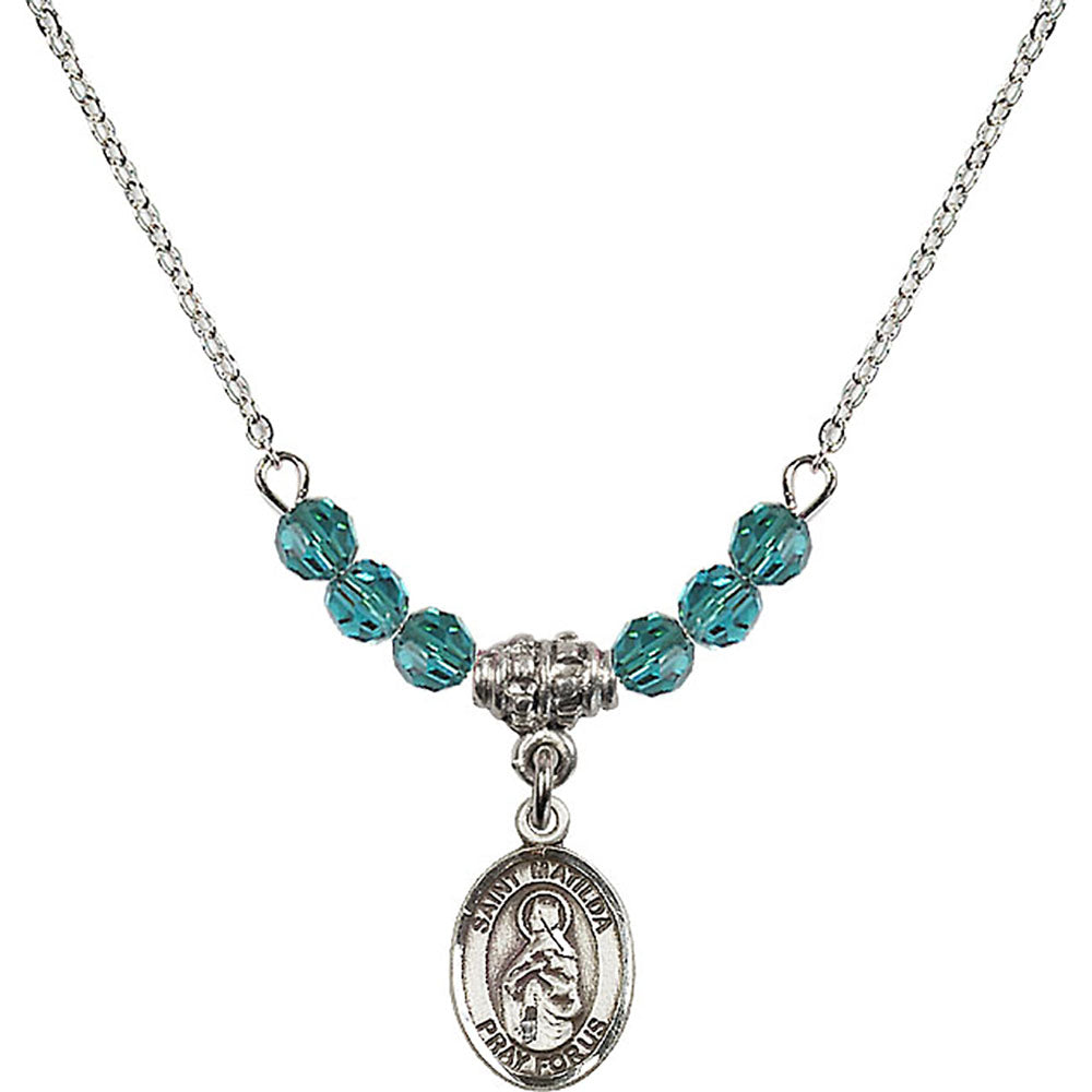 Sterling Silver Saint Matilda Birthstone Necklace with Zircon Beads - 9239