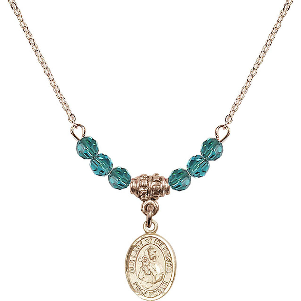 14kt Gold Filled Our Lady of Mount Carmel Birthstone Necklace with Zircon Beads - 9243